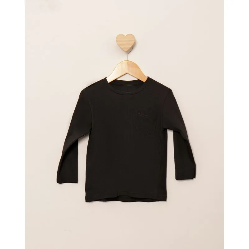 Camiseta Bebê Básica Manga Longa Com Bolsinho Preta 2
