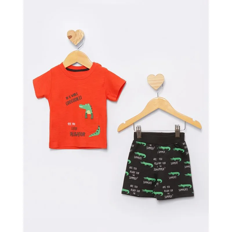 Conjunto Bebê Curto Estampa Frontal Interativa Laranja G