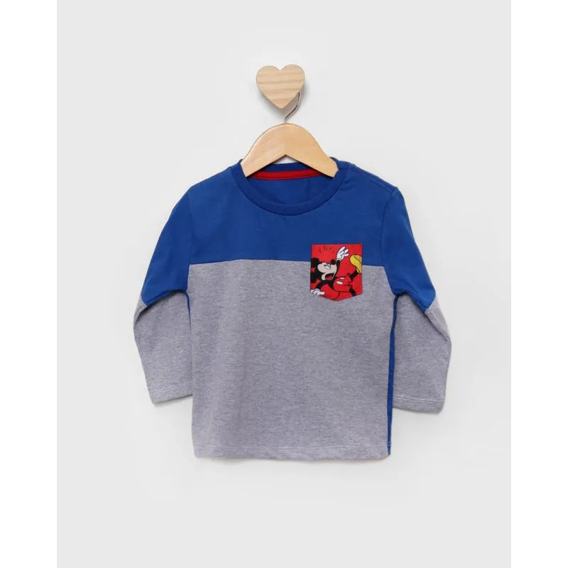 Camiseta Bebê Disney Mickey Com Bolso Manga Longa Cinza 3