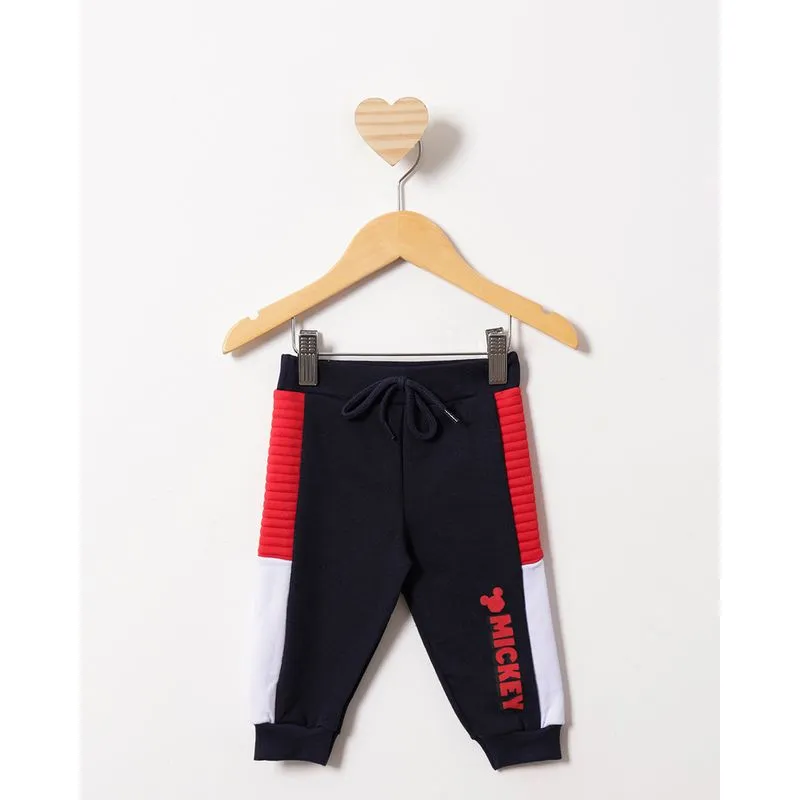 Calça Moletom Bebê Peluciado Jogger Disney Estampa Mickey Com Recortes Marinho M