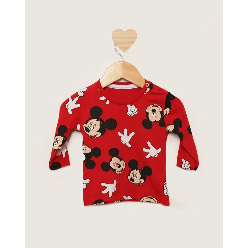 Camiseta Bebê Disney Mickey Manga Longa Vermelha P