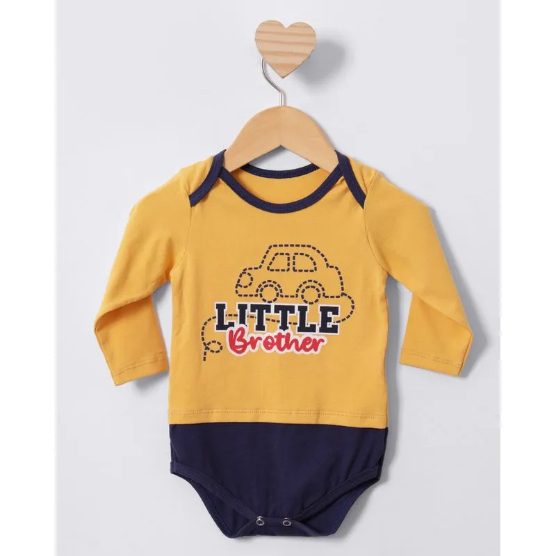 Body Bebê Manga Longa Recorte Estampado Amarelo G
