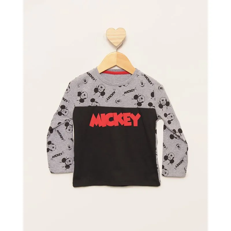 Camiseta Bebê Disney Mickey Manga Longa Cinza 2