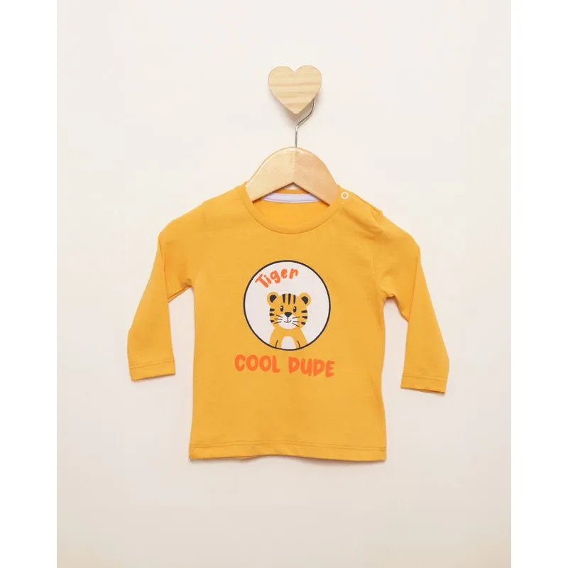 Camiseta Bebê Estampa Tigre Manga Longa Mostarda G