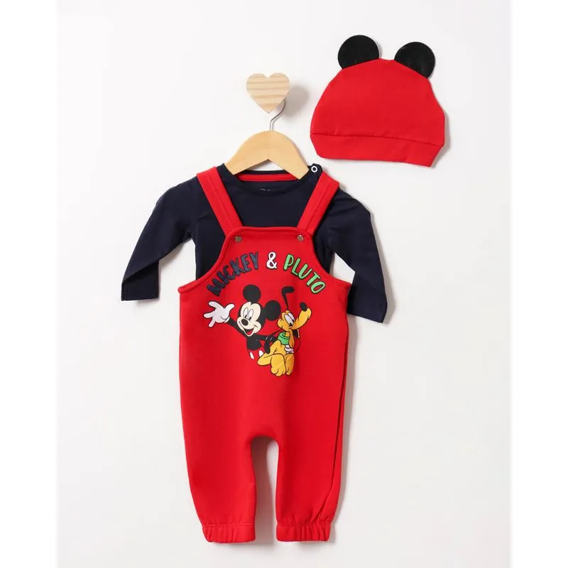 Conjunto Jardineira Moletom Bebê Disney Mickey E Pluto Com Capuz Vermelho P