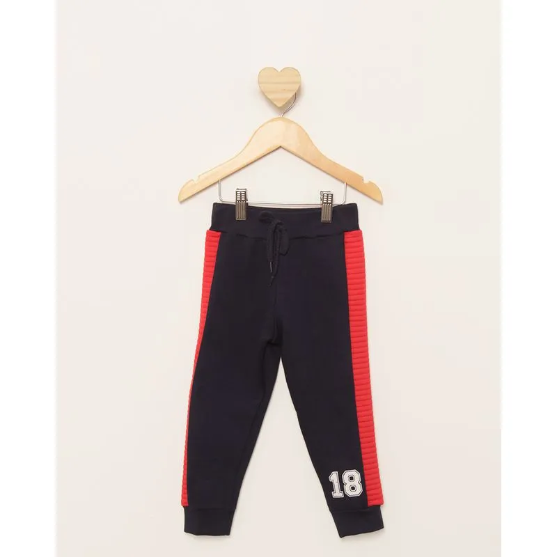 Calça Moletom Bebê Peluciada Jogger Com Recortes Marinho 2