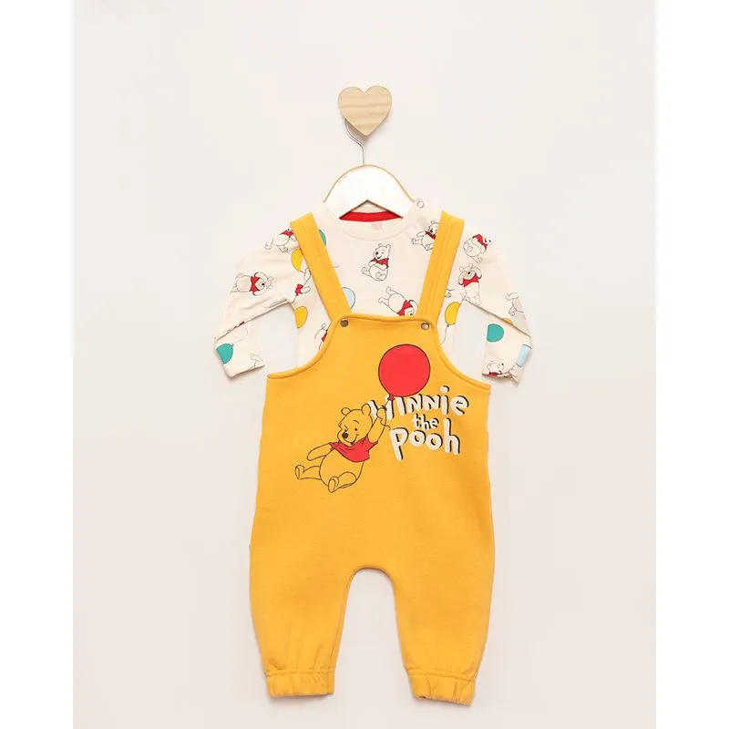 Conjunto Jardineira Moletom Bebê Jogger Disney Pooh Mostarda M