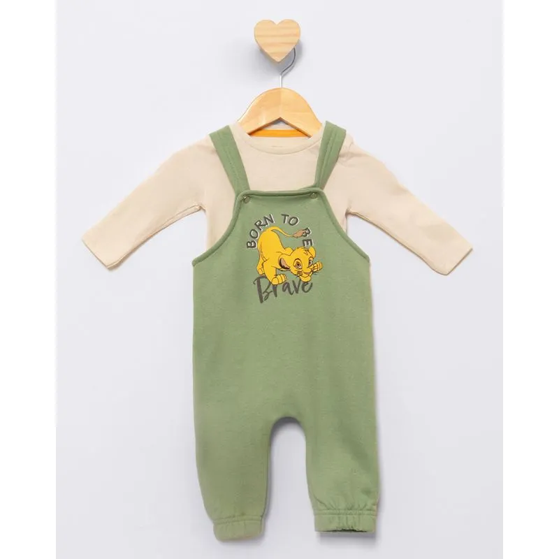 Conjunto Jardineira Moletom Bebê Jogger Disney Rei Leão Verde M