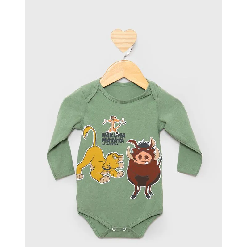Body Bebê Disney Rei Leão Manga Longa Verde M