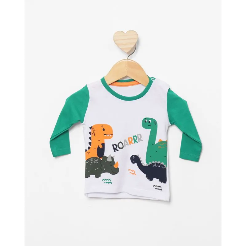 Camiseta Bebê Estampa Dinossauro Manga Longa Branca M