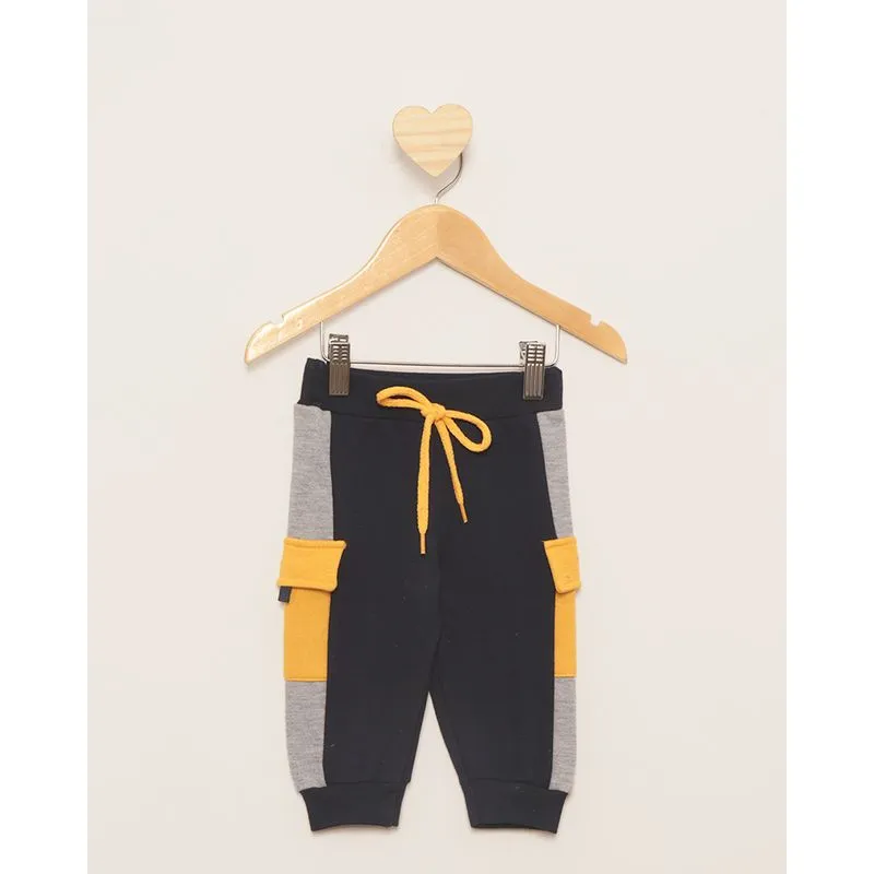 Calça Moletom Bebê Peluciada Jogger Cargo Marinho M