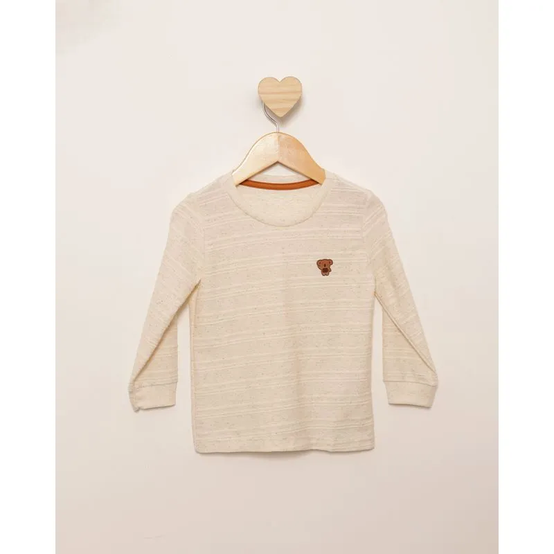 Camiseta Bebê Manga Longa Botonê Com Aplicação Bege 2