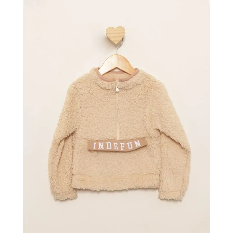 Blusão Bebê Sherpa Com Bordado Bege 2