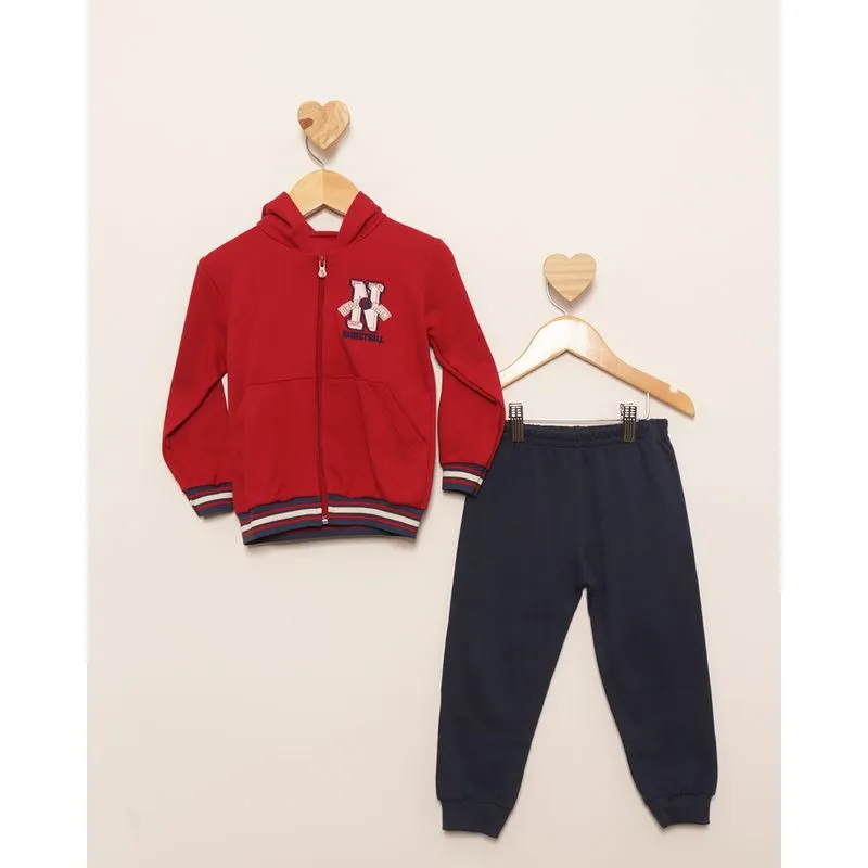 Conjunto Moletom Bebê Peluciado Bordado Frontal Vermelho 1