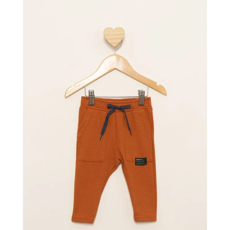 Calça Bebê Moletinho Com Bolsos Mostarda M