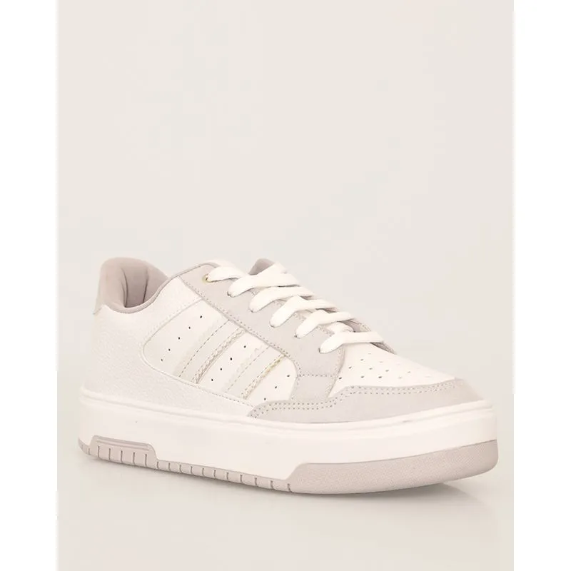 Tênis Feminino Flatform Recorte Metalizado Branco 35