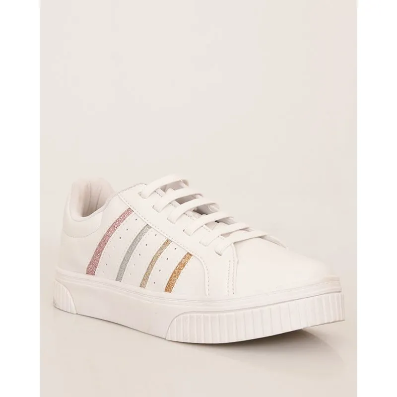 Tênis Feminino Casual Donatta Recortes Com Glitter Branco 36