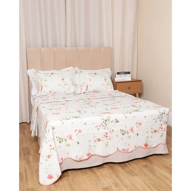 Kit Colcha King 3 Peças Corttex Dupla Face Estampada Branca UN