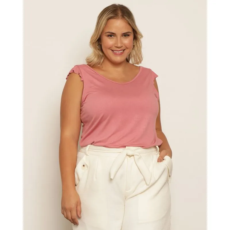 Regata Plus Size Feminina Com Babados Rosa G2