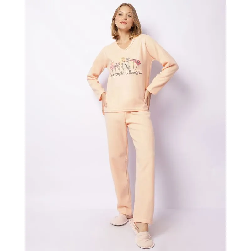 Pijama Feminino Soft Longo Estampa Flores Laranja GG
