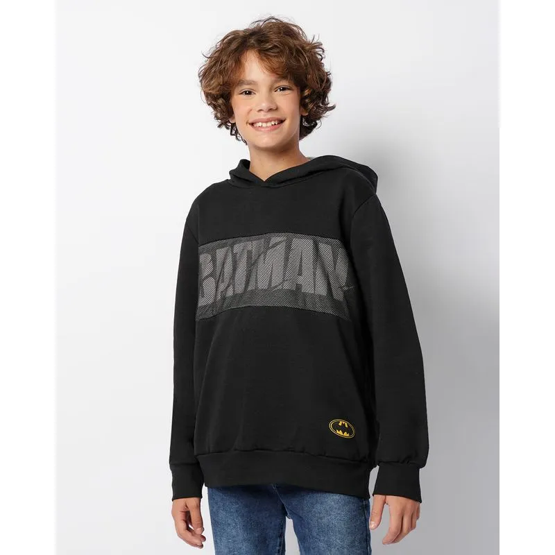 Blusão Moletom Juvenil Peluciado DC Estampa Batman Telada Com Capuz Preto 12