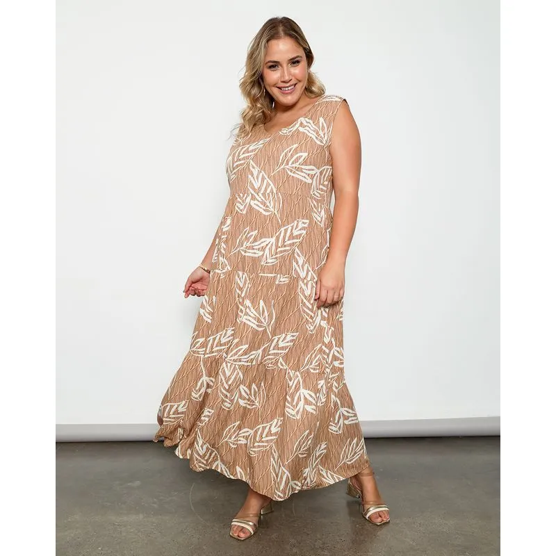 Vestido Plus Size Feminino Berry & Co. Estampado Bege UN