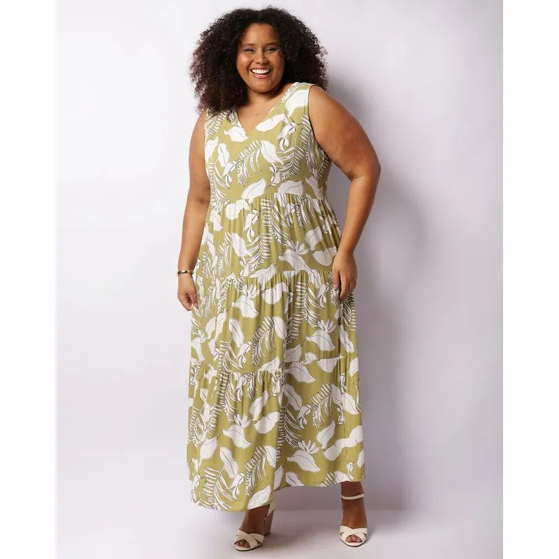 Vestido Plus Size Feminino Berry & Co. Longo Três Marias Verde G1