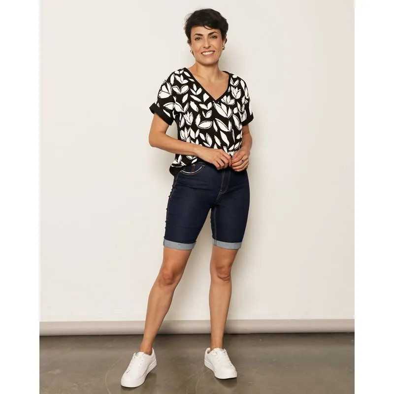 Bermuda Jeans Feminina Ciclista Barra Dobrada Azul 42