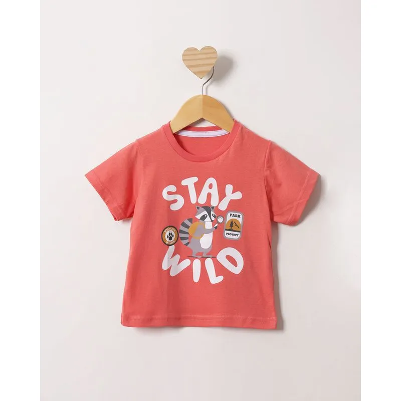 Camiseta Bebê Estampa Guaxinim Manga Curta Laranja 2