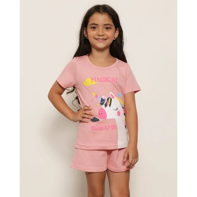 Pijama Infantil Curto Estampa Unicórnio Rosa 8