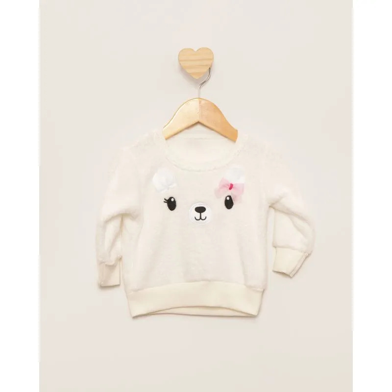 Blusão Bebê Pelinho Com Bordado Frontal Branco M