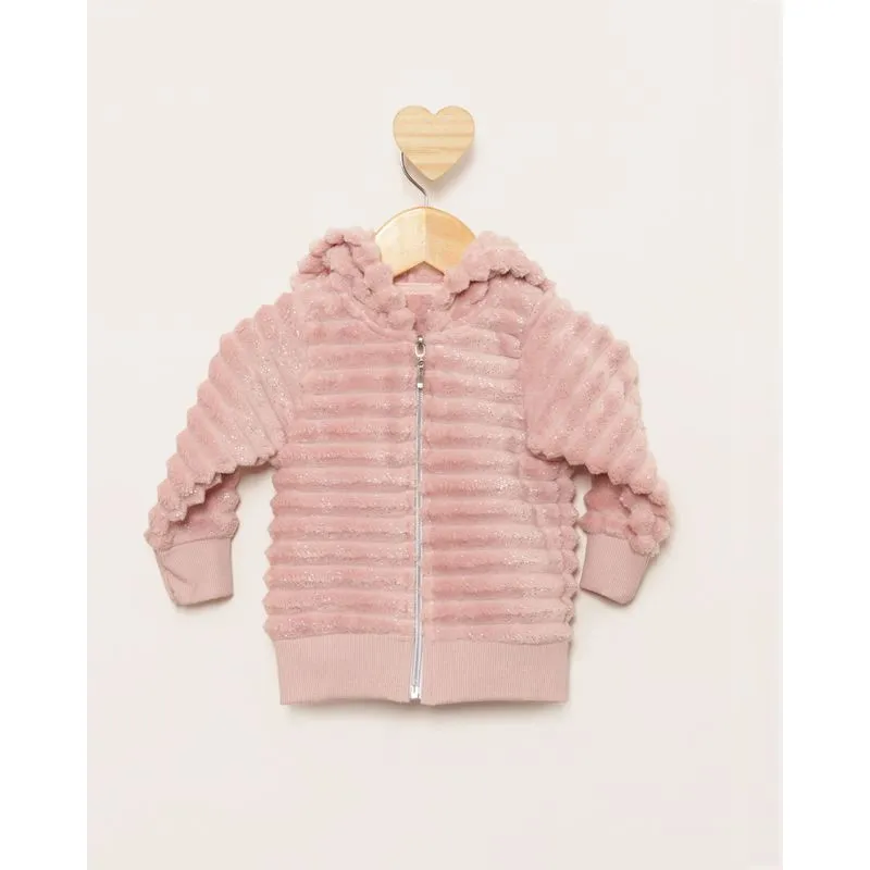 Jaqueta Bebê Fleece Peluciado Glitter Com Capuz Rosa M