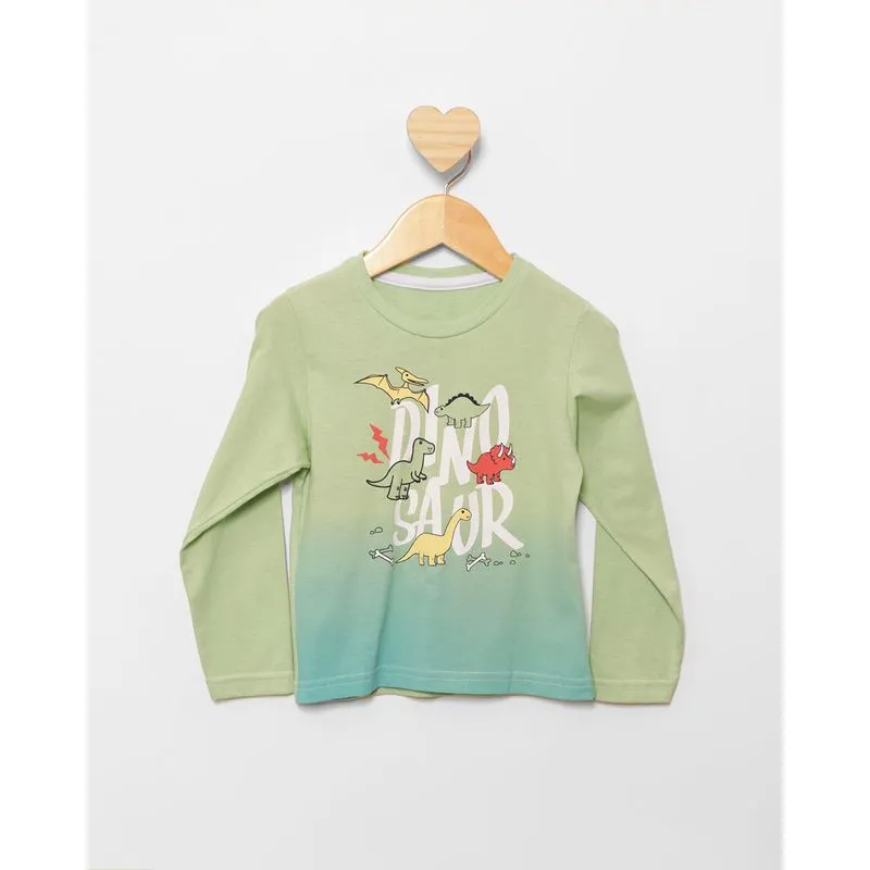 Camiseta Bebê Estampa Dinossauro Manga Longa Verde 1
