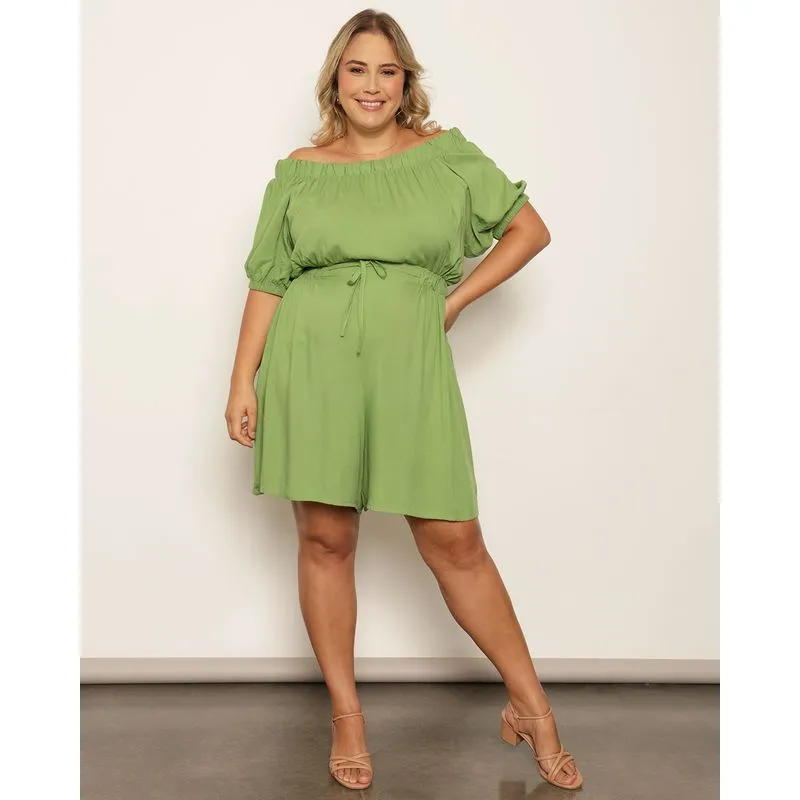 Macaquinho Plus Size Feminino Viscose Curto Ciganinha Com Cordão Verde G2