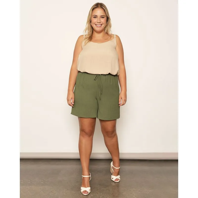 Short Plus Size Feminino Curto Texturizado Verde G1