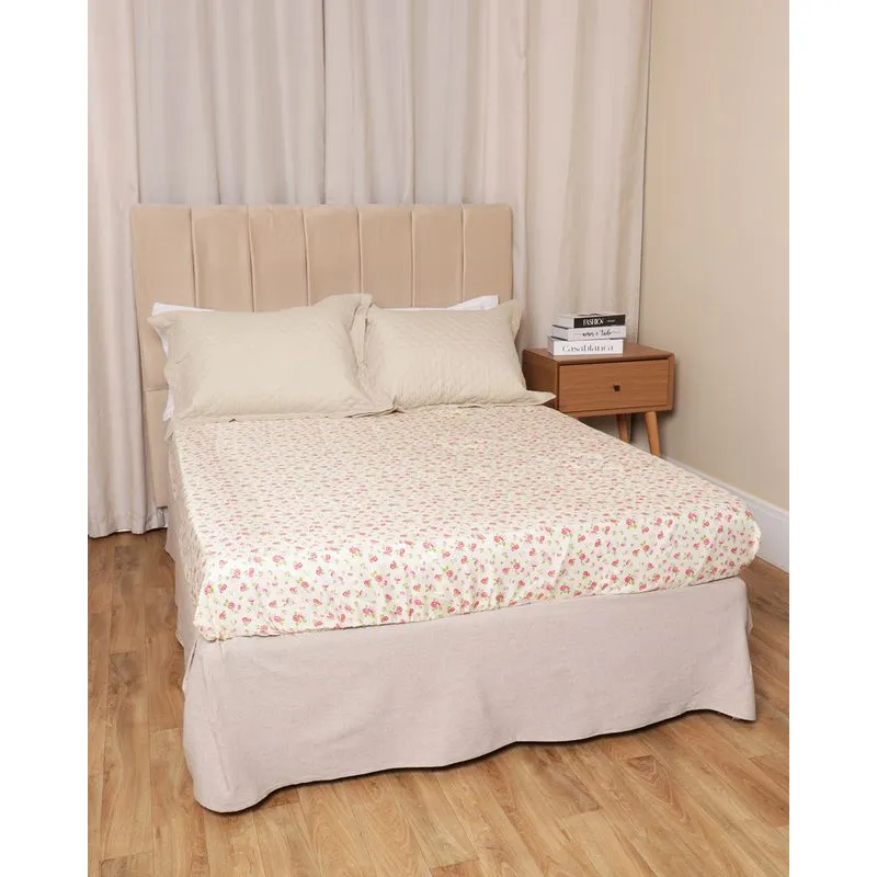 Lençol Avulso Casal Com Elastico Arte & Cazza Estampa Floral Off White UN