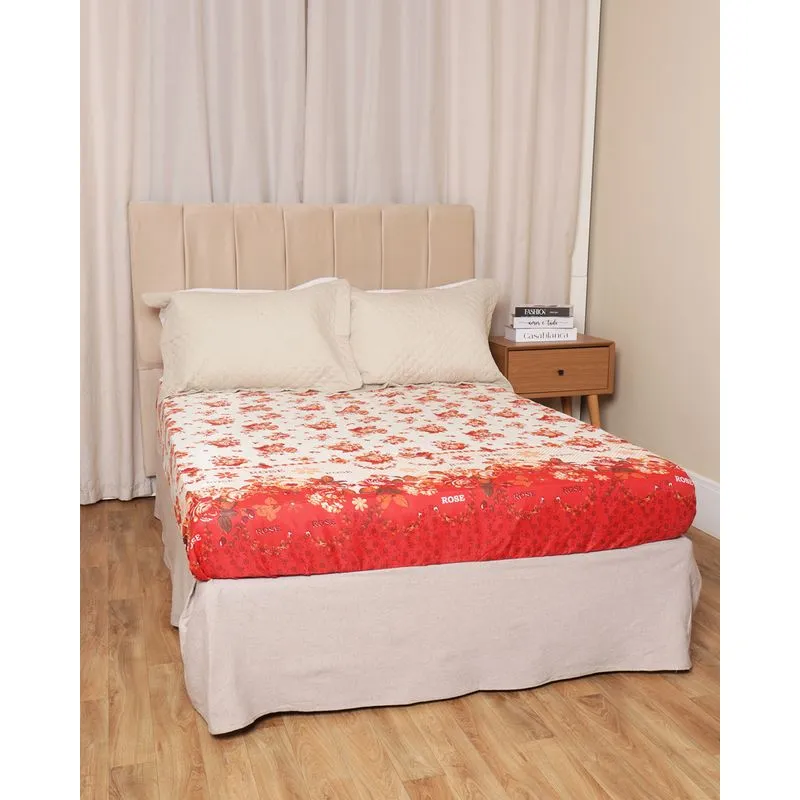 Lençol Avulso Casal Com Elastico Arte & Cazza Estampa Floral Bege UN