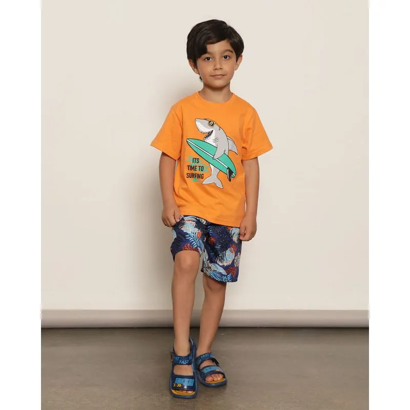 Bermuda Infantil Reta Estampada Folhagem Marinho 4