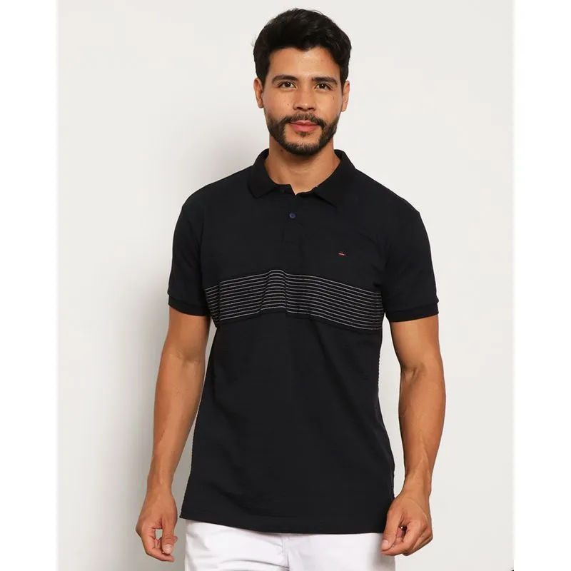 Camisa Polo Masculina Piquet Com Recortes Manga Curta Marinho P