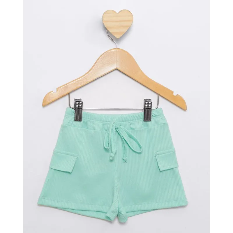 Short Bebê Canelado Curto Cordão Decorativo Verde 1