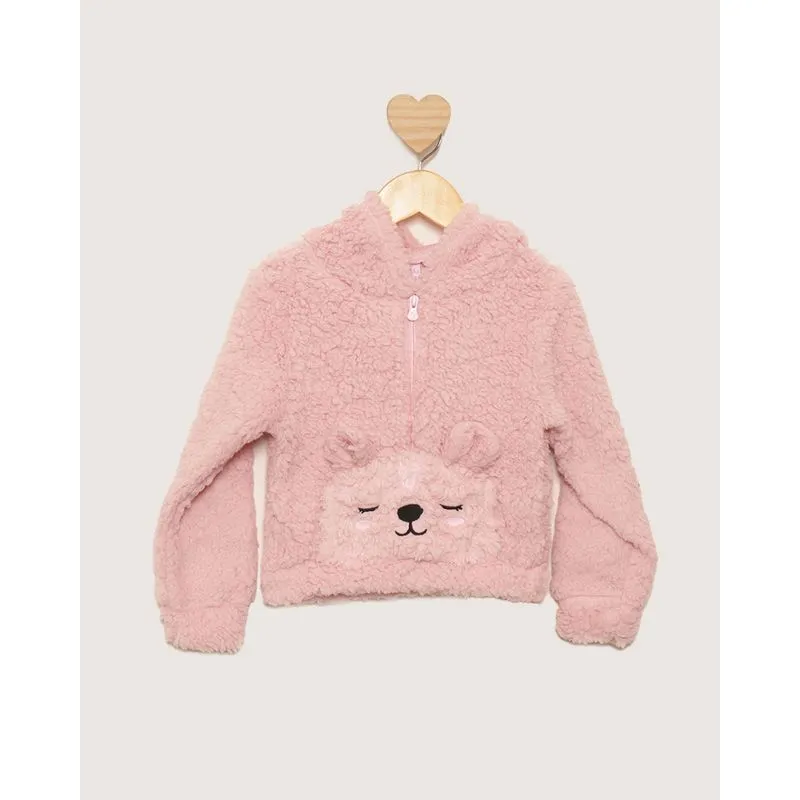 Blusão Bebê Sherpa Com Capuz Estampa Interativa Rosa 3