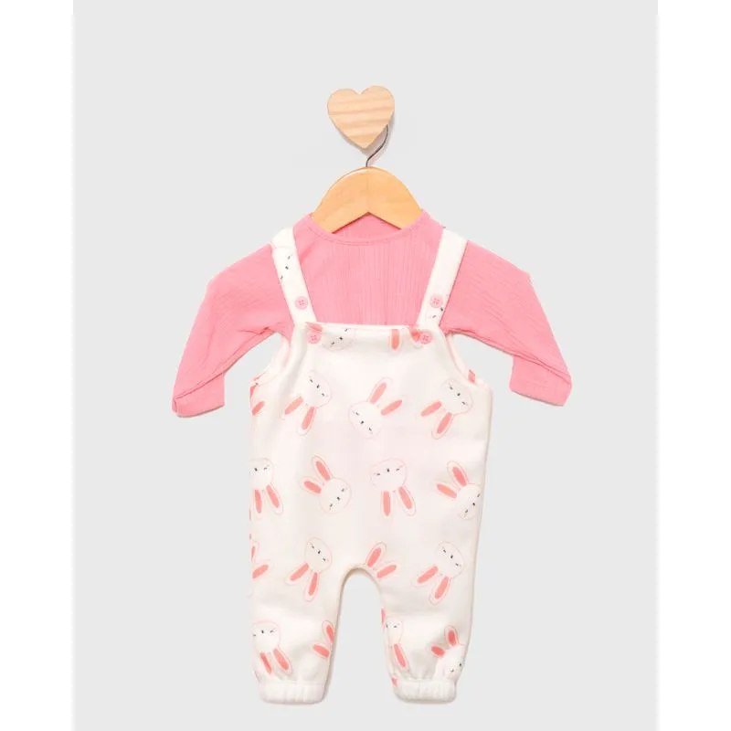 Conjunto Jardineira Bebê Soft Jogger Estampada Coelhinho Bege G