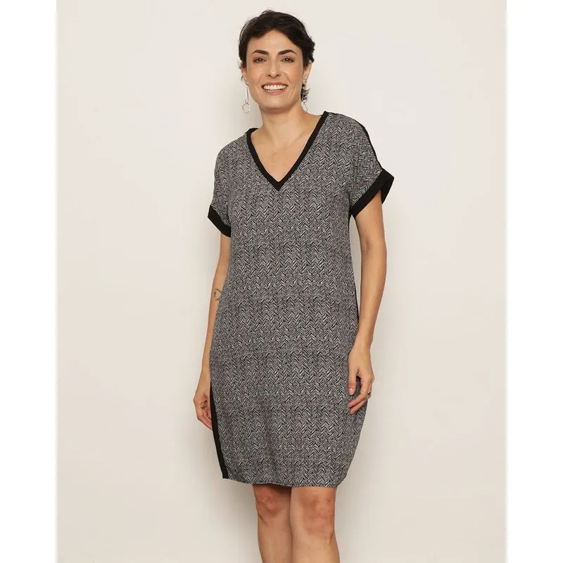 Vestido Feminino Berry & Co. Viscose Geométrica Preta GG