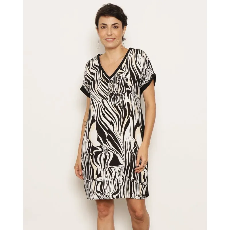 Vestido Feminino Berry & Co. Viscose Animal Print Preto M