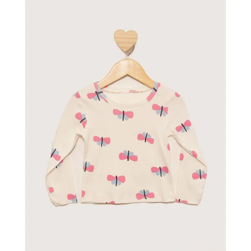 Blusa Bebê Manga Longa Canelada Estampada Bege 2