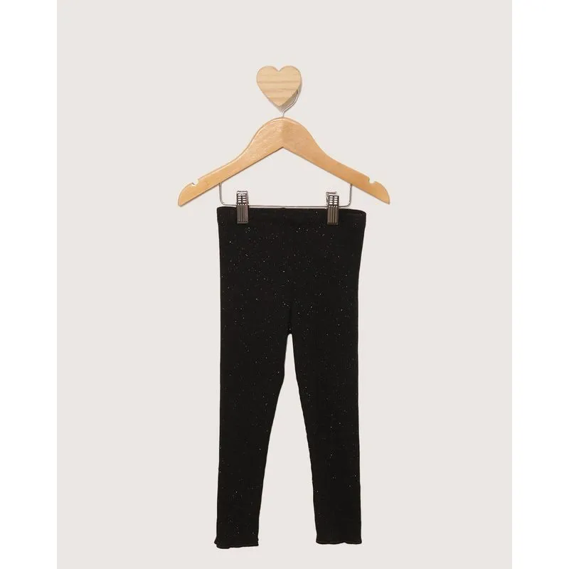 Calça Legging Bebê Canelada Com Glítter Preta 3