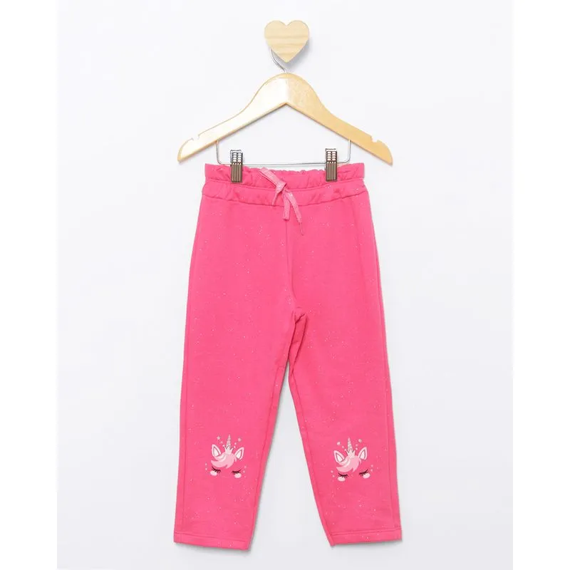 Calça Moletom Bebê Peluciada Estampa Unicórnio Com Glitter Rosa 1