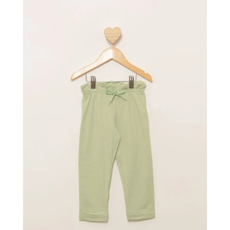 Calca Bebê Texturizada Reta Com Cordão Decorativo Verde 1