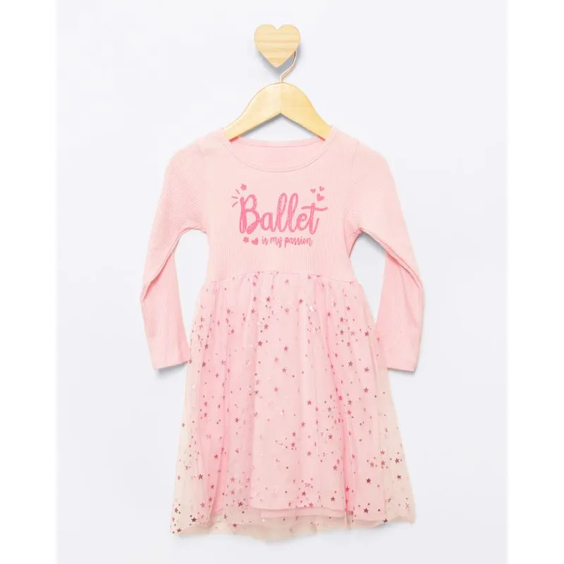 Vestido Bebê Manga Longa Com Tule Bailarina Rosa 2