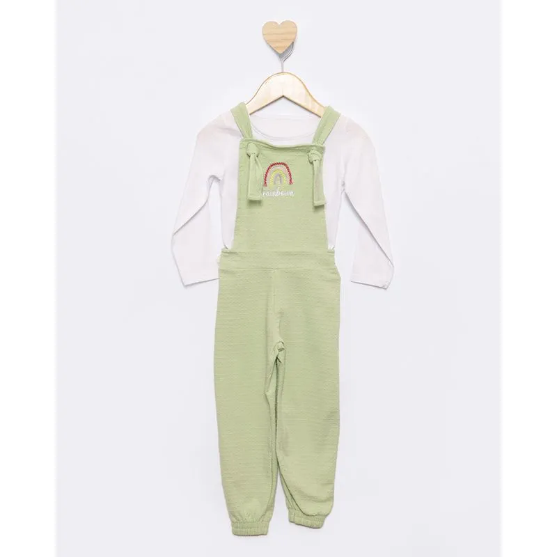 Conjunto Jardineira Bebê Texturizada Jogger Bordado Arco Iris Verde 1